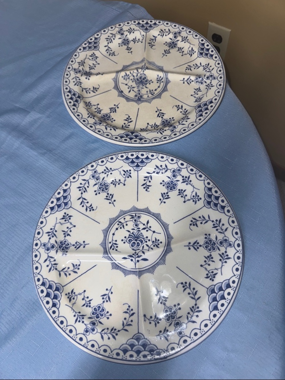 Copenhagen Staffordshire England 11”  divided chop plate Blue and White Floral